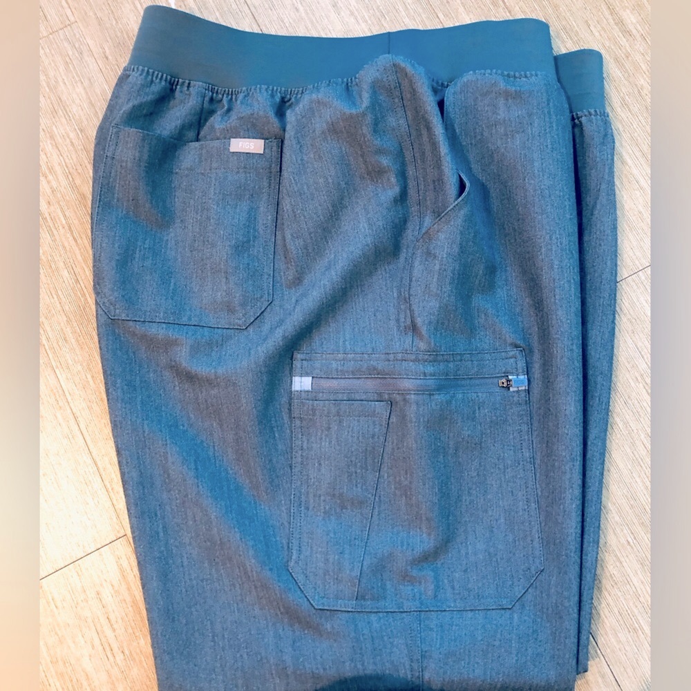 Figs gray and blue Track Pants with Elastic Waistband and Textured NWT